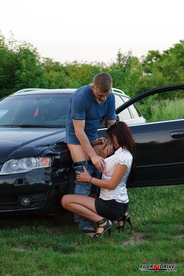 Brunette chick and her man friend have sex over a parked vehicle  - Ass Fucking, Doggy Style, Hardcore, Ass Licking, Outdoor, Big Tits, Natural Tits, High Heels, Fingering  - Photo 1