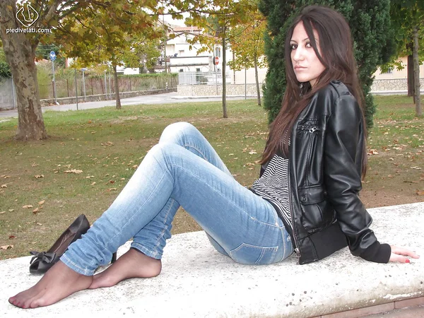 Dazzling foot fetish lover Ambra is a great pantyhose model  - Clothed, Non Nude, Jeans, Outdoor, Feet, Legs, High Heels, Babe, Beautiful, Solo  - Photo 8