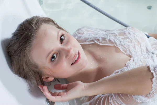 Petite teen Alexandra removes a wet shirt after getting into a tub of water  - Bath, Teen, European, Babe, Hairy, Pussy, Wet, Close Up, Ass, Glamour  - Photo 7