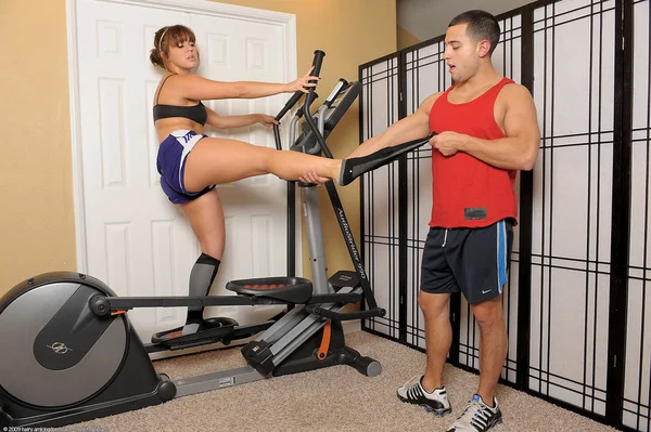 Amateur female Alice Bell gives her guy a footjob after aerobic workout  - Footjob, Feet, Shorts, Legs, Big Tits, Amateur, Pussy, Cumshot, Hairy, Spreading  - Photo 2