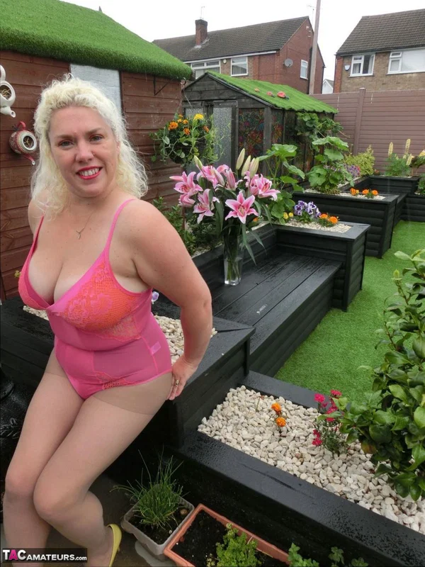 Older blonde Barby uncovers her big boobs before masturbating on a bed  - Mature, Chubby, BBW, Saggy Tits, Curvy, Thick, Pantyhose, Amateur, Big Tits, Lingerie  - Photo 1
