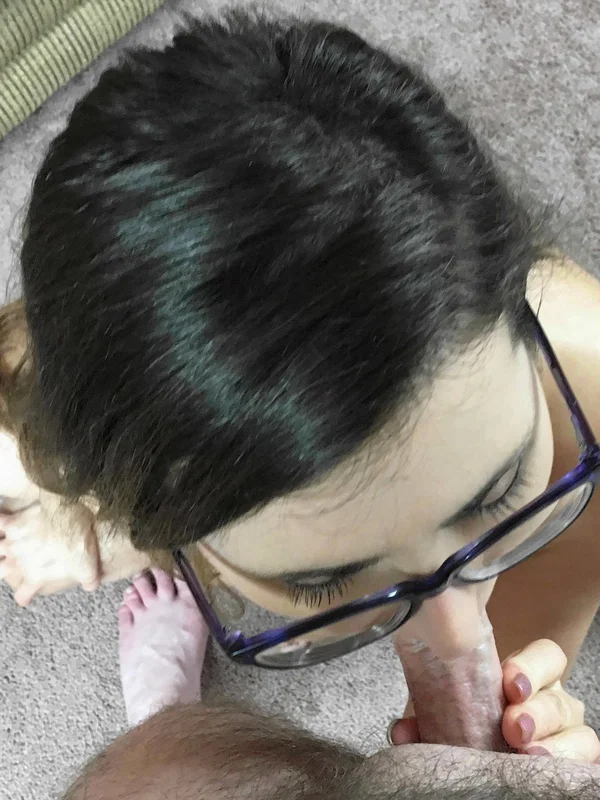 Mature slut Helena Price strips fully naked and gives a POV blowjob  - Mature, Amateur, MILF, Glasses, Cumshot, POV, Clothed, Natural Tits, Hairy, Deepthroat  - Photo 17