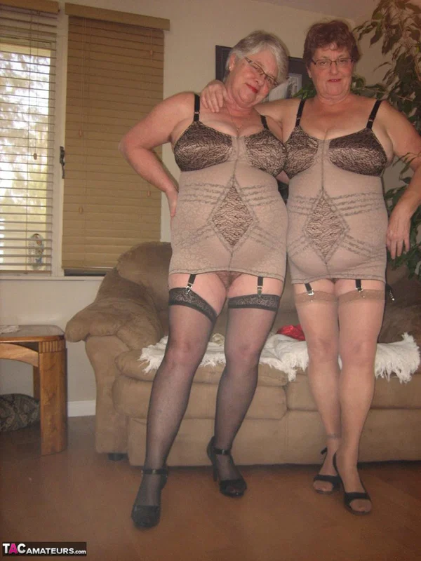 Amateur granny Girdle Goddess & another nan model matching lingerie in nylons  - Granny, SSBBW, Reality, BBW, Lingerie, Non Nude, Lesbian, Amateur, Stockings, Chubby  - Photo 10