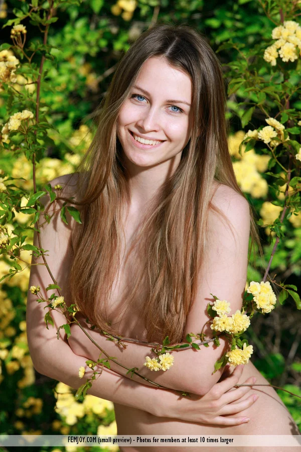 Nice teen Mercedes R models in the nude in front of a blooming bush  - Spreading, Pussy, Shaved, Outdoor, Ass, Tiny Tits, Model, Close Up, Teen, Cute  - Photo 14