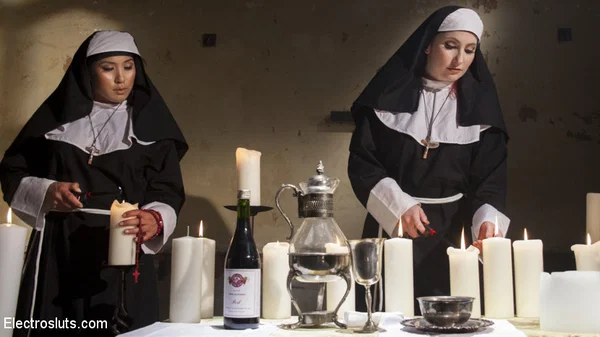 Kinky nuns participate in shocking electro play during lesbian sex  - MILF, Asian, Fingering, BDSM, Redhead, Bondage, Pussy Licking, Close Up, Pussy, Dildo  - Photo 14