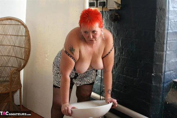 Mature redhead Valgasmic Exposed releases her natural tits from lingerie  - Mature, BBW, Chubby, Curvy, Thick, Short Hair, Amateur, Redhead, Stockings, Big Tits  - Photo 11