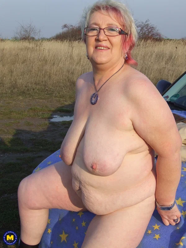 Wild granny with huge saggy tits Silke poses in lingerie & masturbates outside  - Granny, BBW, Chubby, Saggy Tits, Amateur, Curvy, Short Hair, Glasses, Thick, Outdoor  - Photo 19