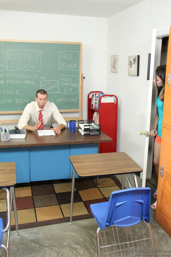 Pretty teen Veronica Radke got huge dick of teacher Jordan Ash in the class  - Blowjob, Handjob, Skinny, Brunette, Pussy, Spreading, Non Nude  - Photo 1