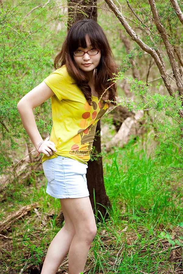 Petite Asian girl in glasses bares hairy vagina outdoors after slow strip  - Asian, Amateur, Outdoor, Glasses, Hairy, Panties, Close Up, Brunette, Undressing, Feet  - Photo 1