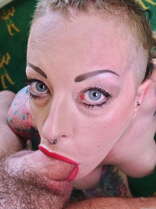 Tattooed female Piggy Mouth slurps on a dick before vaginal sex  - Tattoo, Piercing, Fetish, Hardcore, British, Cowgirl, Ass, Deepthroat, PAWG, Amateur  - Photo 3