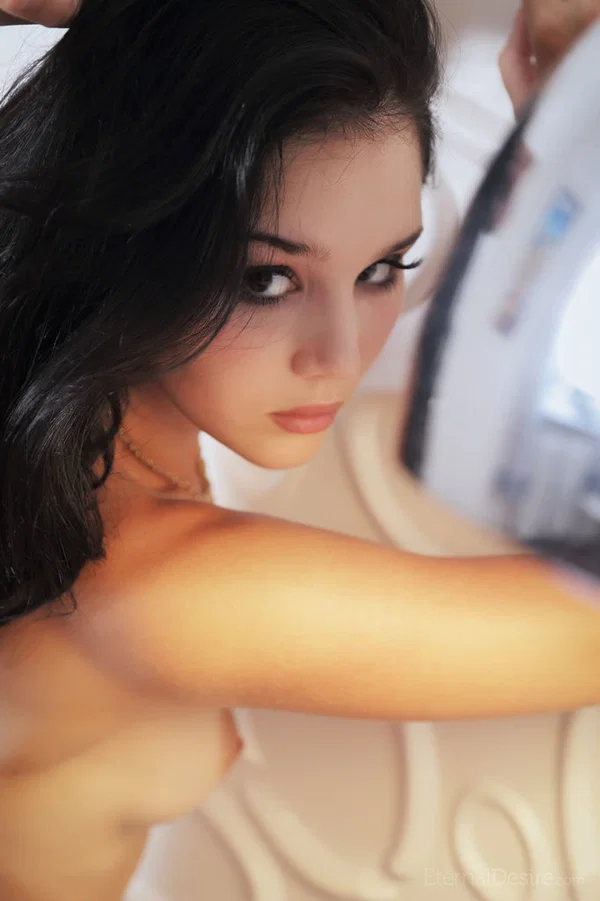 Dark haired teen Malena touches her hairless pussy after getting naked  - Teen, Brunette, Glamour, Ass, Babe, European, Pussy, Beautiful, Legs, Spreading  - Photo 10