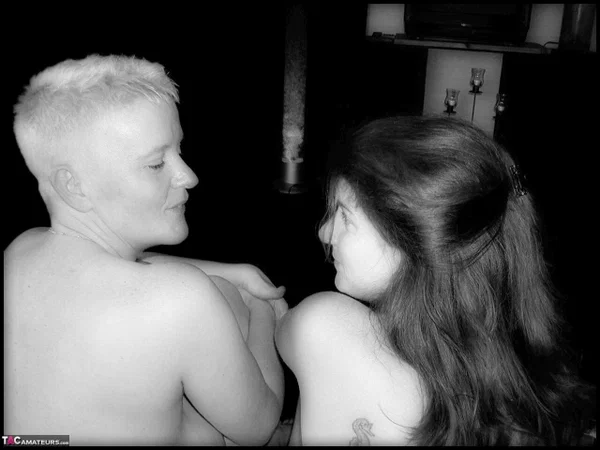 Tiffany Pearl and her friend have lesbian sex while wearing latex clothing  - Mature, Amateur, Latex, Big Tits, Humping, Short Hair, Ass, Lesbian, High Heels, Tattoo  - Photo 15