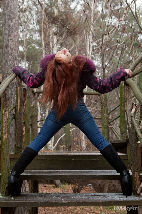Young redhead Solana shows her bare ass and bald twat in tempting poses  - Teen, Boots, Babe, Jeans, Glamour, European, Outdoor, Pussy, Spreading, Close Up  - Photo 2