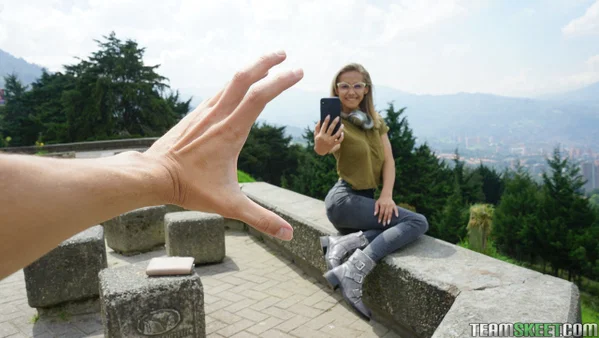 Veronica Leal posing all over her hood in green shirt and tight jeans  - Skinny, Teen, Latina, Jeans, Outdoor, Glasses, Clothed, Boots, Cute, Non Nude  - Photo 15