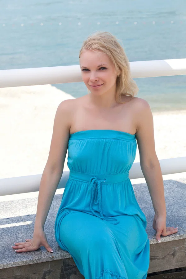 Young blonde Feeona A takes off her dress before modelling nude in stockings  - Hairy, Beach, Perfect, Teen, Feet, Spreading, Stockings, Face, Panties, Undressing  - Photo 1