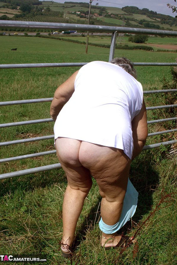 Old British woman Grandma Libby exposes herself next to a field of cattle  - Granny, BBW, Big Tits, Saggy Tits, Outdoor, Glasses, Amateur, European, Chubby, Curvy  - Photo 19
