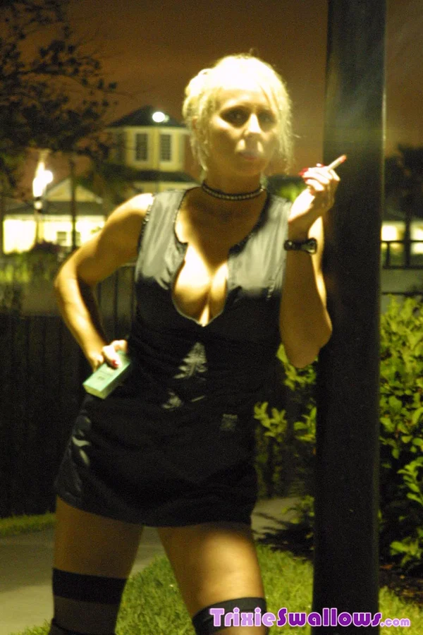 Busty amateur Trixie exposes her big tits & her bald pussy while smoking  - Amateur, Spreading, Pussy, Big Tits, Outdoor, Non Nude, Cumshot  - Photo 17