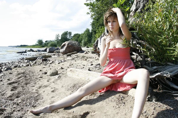 Skinny teen flashes her skinny body in a pink dress on an ocean beach  - Beach, Face, Tiny Tits, Upskirt, Ass, Teen, Skirt, Outdoor, Spreading, Skinny  - Photo 15