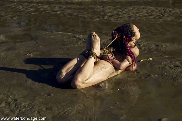 Naked girl Mallory Knots is tied up with rope while in a shallow body of water  - Bondage, BDSM, Mature, Fetish, Wet, MILF, Blonde, White, Brunette  - Photo 9