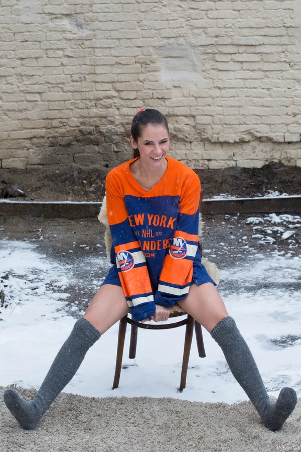 Hot brunette hockey fan Swan outdoors in jersey & knee socks flashing pussy  - Sports, Outdoor, Teen, Glamour, Model, Babe, Beautiful, Solo, Non Nude, Spreading  - Photo 12