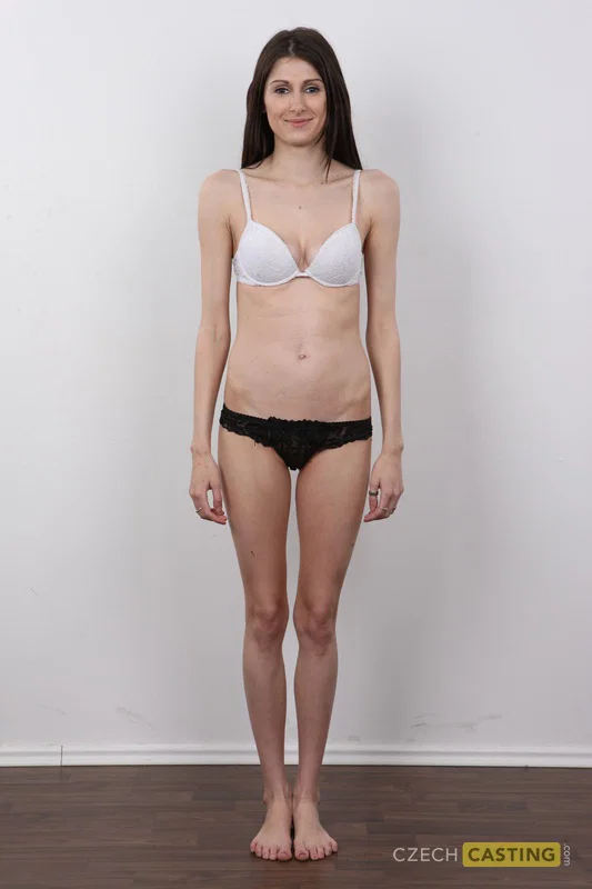 Amateur model with long hair stands fully clothed and then totally naked  - Saggy Tits, Close Up, Czech, Nipples, Casting, Panties, Amateur, Lingerie, Jeans, Ass  - Photo 7