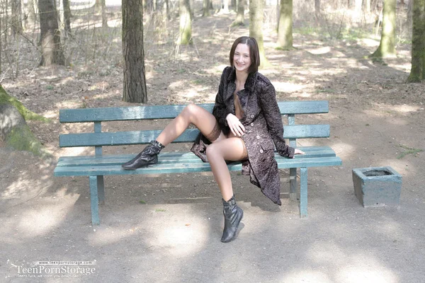 Teen amateur Masha casually exposes her pussy while on a public bench  - Outdoor, Teen, Amateur, Stockings, Brunette, Babe, Spreading, Legs, Shaved, Face  - Photo 8