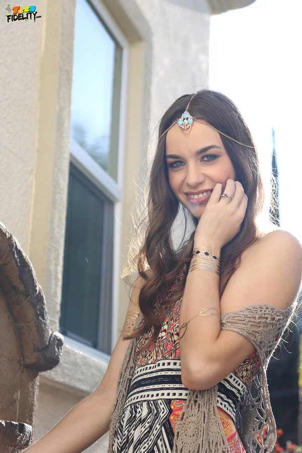 Bohemian brunette beauty Tali Dova poses in her hippy gown in the garden  - Clothed, Outdoor, Dress, Non Nude, Skirt, Beautiful, Brunette, Solo, Babe  - Photo 6