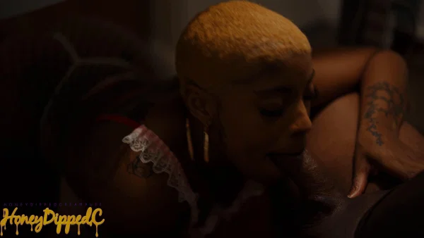 Ebony chick with short hair sucks off a big dick in sheer lingerie and hose  - Ebony, Curvy, Chubby, Thick, POV, Cumshot, Blowjob, Ass, Close Up, African  - Photo 9
