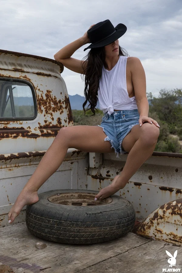 Hot centerfold model Carmen Nikole goes topless in a thong beside a wreck  - Centerfold, Outdoor, Shorts, Babe, Brunette, Bikini, Spreading, Close Up, Clothed, Tiny Tits  - Photo 3