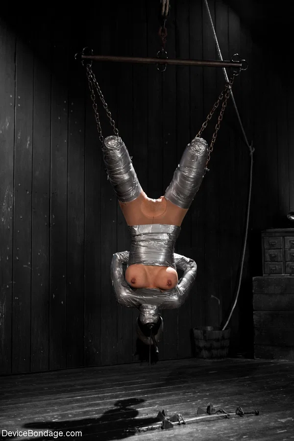Slim sub Beretta James gets wrapped in duct tape and toyed in BDSM suspension  - Blindfold, BDSM, Skinny, Latina, Big Tits, Bondage, Nipples, Fake Tits, Brunette, Face  - Photo 21
