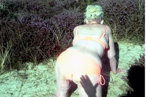 Older blonde Sparkle poses in a bikini while at a sandy beach  - Granny, Beach, Public, Amateur, Chubby, Curvy, BBW, Thick, Outdoor, Bikini  - Photo 12