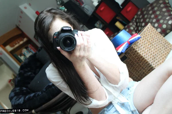 Cute teen Freckles 18 takes self shots in a mirror during SFW action  - Selfie, Teen, Amateur, Shorts, Big Tits, Clothed, Beautiful, Babe, Close Up, Natural Tits  - Photo 1