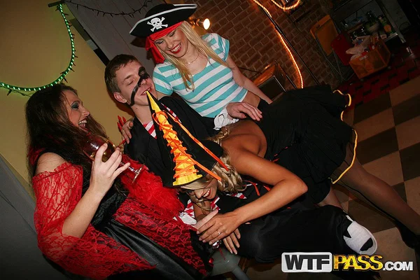 College students participate in group sex during a Halloween party  - Halloween, Party, College, Mature, MILF, Big Cock, Orgy, Skinny, Blowjob, Hungarian  - Photo 1