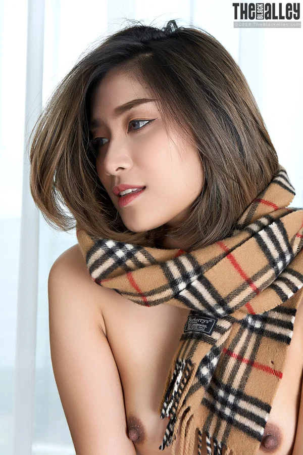 Asian beauty Apple gets bare naked with a winter scarf around her neck  - Asian, Pussy, Beautiful, Short Hair, Babe, Clothed, Brunette, Spreading, Solo, Hairy  - Photo 12