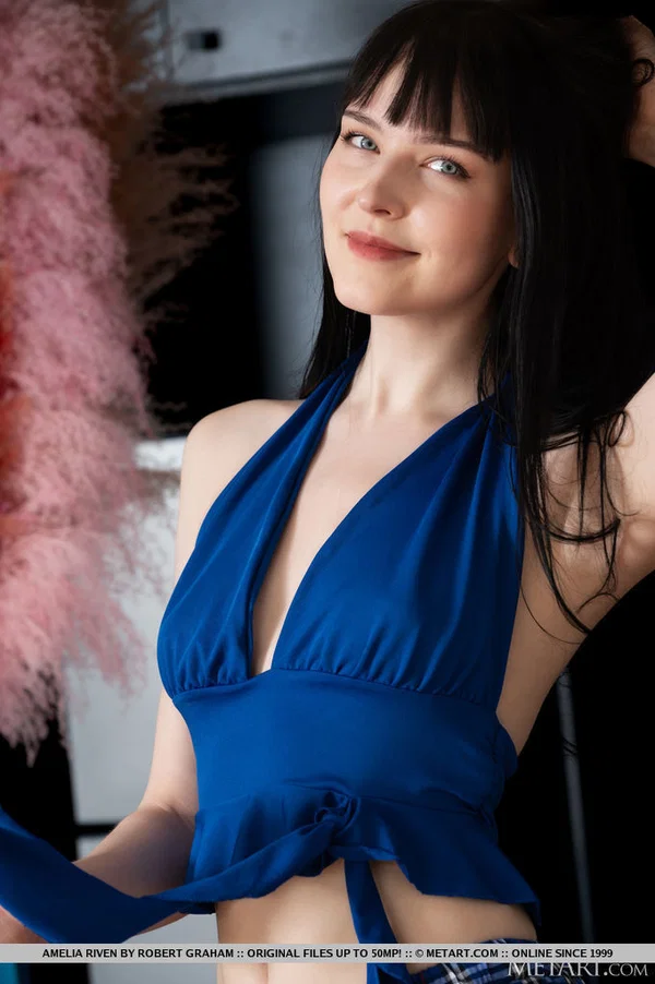 Dark-haired teen Amelia Riven gets naked on bar stools in heels  - Nipples, Ass, PAWG, Babe, Beautiful, Solo, White, Tiny Tits, Natural Tits, Close Up  - Photo 2