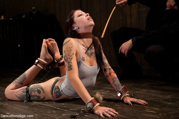 Chained slave girl Krysta Kaos gets humiliated by her handler in the dungeon  - Tattoo, Bondage, BDSM, Face, Feet, Natural Tits, Tiny Tits, Short Hair, Dildo, White  - Photo 7