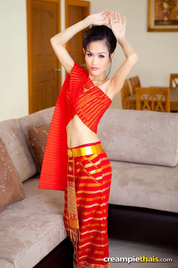 Sweet Thai model Nana drops her traditional outfit and poses naked  - Thai, Asian, Uniform, Tiny Tits, Skinny, Undressing, Pussy, High Heels, Creampie, Brunette  - Photo 3