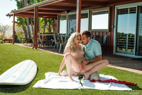 Blonde teen Chloe Foster removes a red dress before sex on a lawn  - Teen, Outdoor, Skirt, Reality, Pornstar, Hardcore, Blonde, Skinny, Clothed, Cumshot  - Photo 8