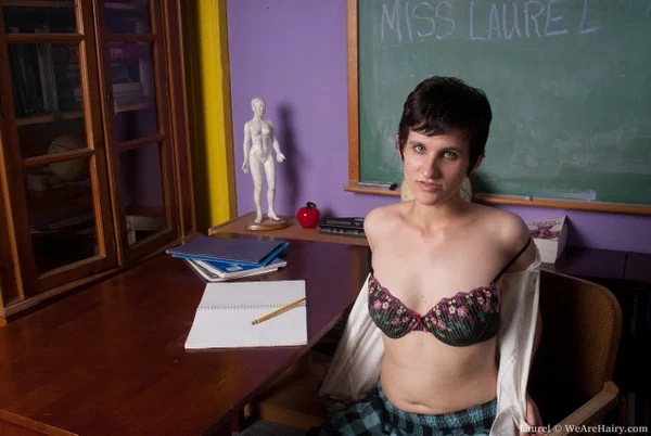 Short haired teen in a plaid skirt Laurel exposes her hairy cunt at school  - Hairy, Short Hair, Amateur, Brunette, Big Tits, Pussy, Spreading  - Photo 6