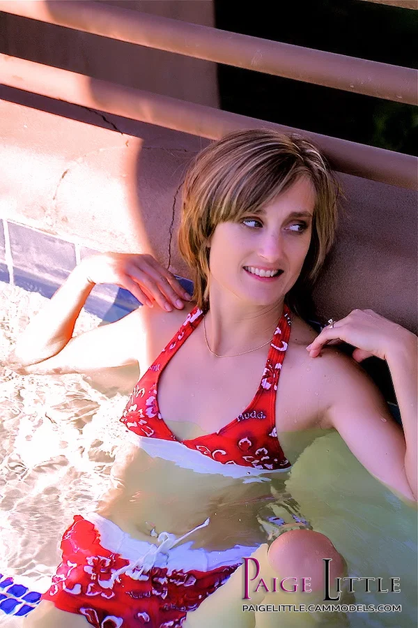 Beautiful amateur Paige Little strips naked & plays with her horny pussy  - Bikini, Short Hair, Amateur, Tiny Tits, Outdoor, Wet, Petite, Pool, Masturbation, Undressing  - Photo 3