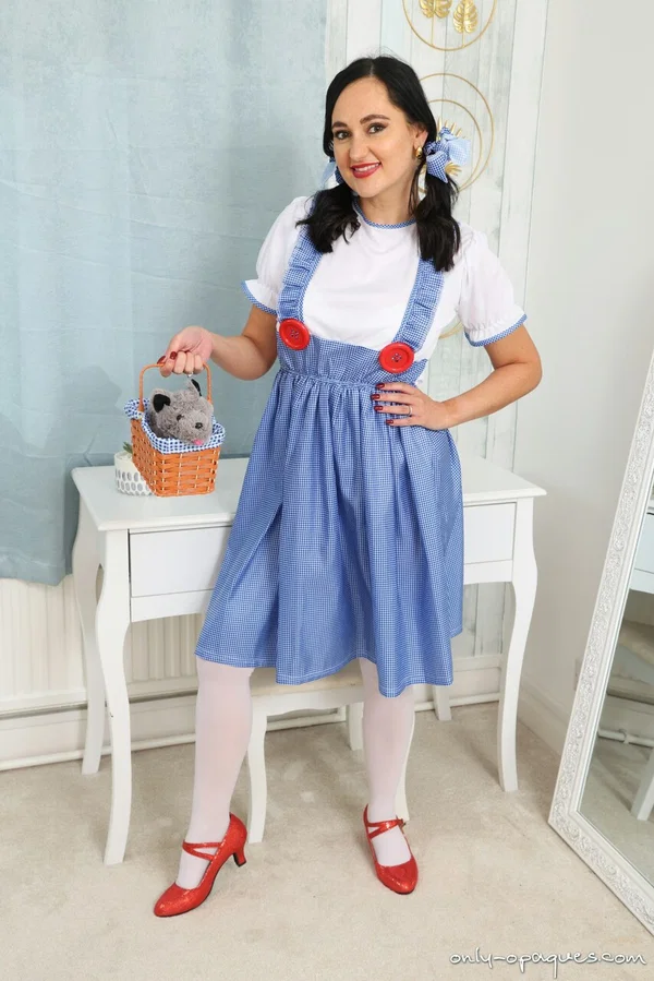 Pretty brunette Bonnie uncovers her firm tits in white pantyhose  - Cosplay, Pantyhose, Upskirt, Pigtails, Big Tits, Clothed, High Heels, Skirt, Ass, Lingerie  - Photo 1