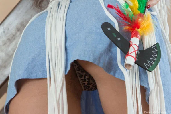 Fun loving Pavla flaunts hairy ass & fuzzy cunt wearing an Indian headdress  - Indian, Hairy, Amateur  - Photo 3