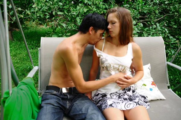 Young girl and her boyfriend undress each other for sex on a bench swing  - Teen, Cumshot, Outdoor, Facial, Reality, Doggy Style, Ass Fucking, Hardcore, Pussy, Skirt  - Photo 4