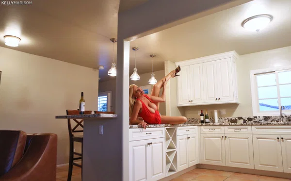 Blonde cougar with huge tits Kelly Madison flashes her twat in the kitchen  - Big Tits, MILF, Dress, Kitchen, Natural Tits, Nipples, Sexy, Spreading, High Heels, Panties  - Photo 8