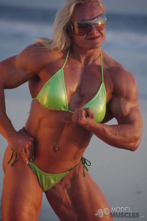 Female bodybuilder Brigita Brezovac shows her ripped physique at the beach  - Beach, MILF, Mature, Glasses, Bikini, Outdoor, Blonde, Ass, PAWG  - Photo 9