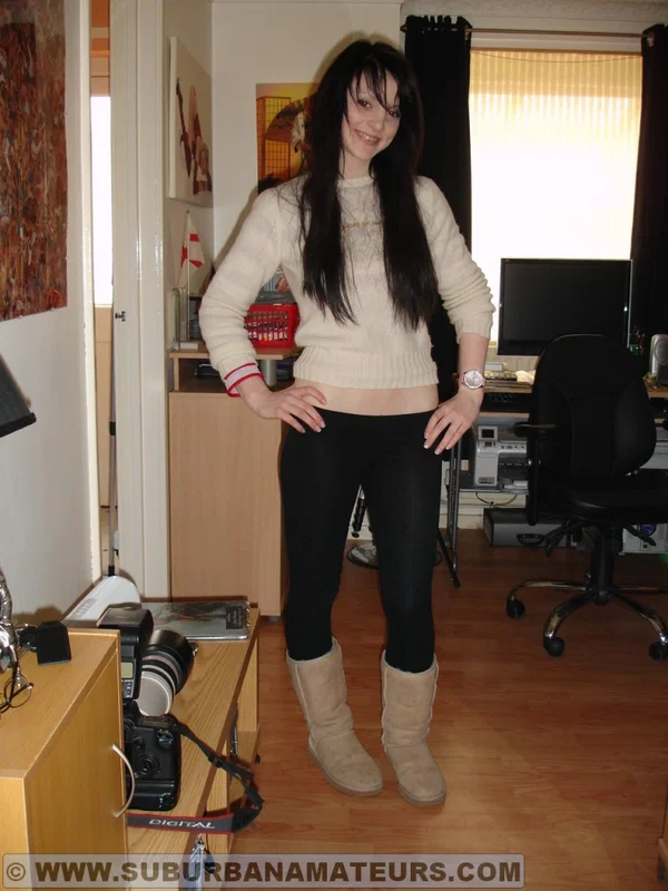 Sexy brunette teen Aideen undresses and poses in lingerie for the camera  - Amateur, Stockings, Lingerie, Ass, Beautiful, Brunette, Legs, Clothed, Tiny Tits, Non Nude  - Photo 1