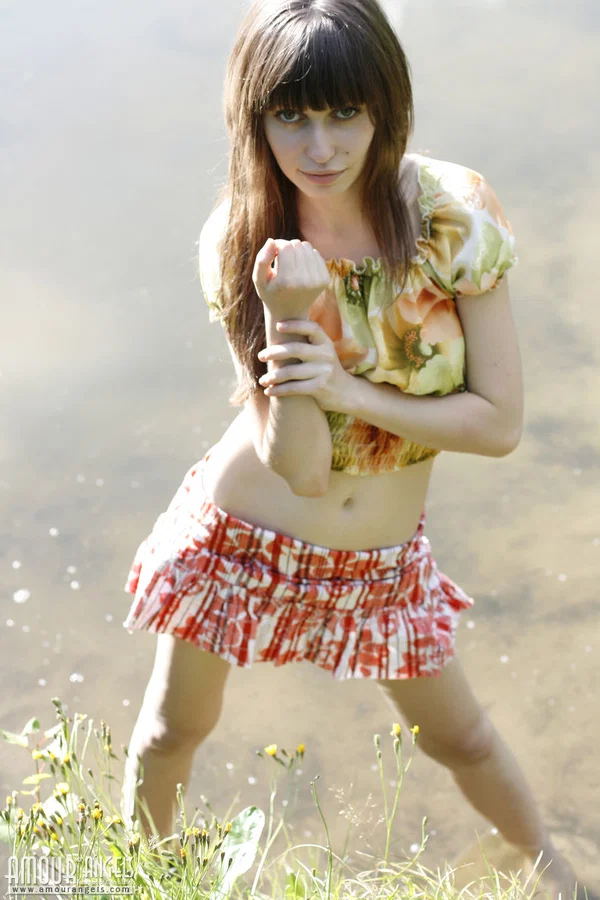 Beautiful teen Lena exposes her pert tits and bald cunt by the lake  - Teen, Outdoor, Skirt, Pussy, Babe, Brunette, Spreading, Upskirt, Clothed, Feet  - Photo 7