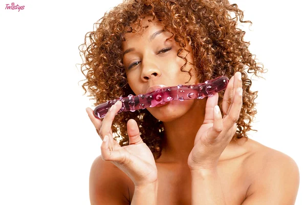 Curly-haired ebony hottie pleasing her shaved pussy with her favorite toy  - Skinny, Ebony, Pornstar, Dildo, Masturbation, Shaved, Close Up, Pussy, Ass, Tiny Tits  - Photo 2