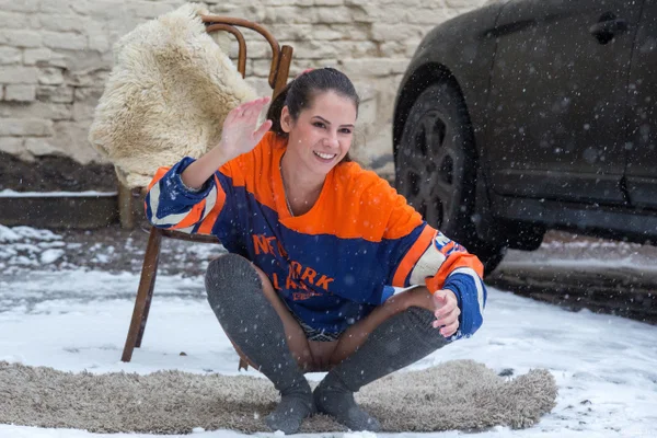 Hot brunette hockey fan Swan outdoors in jersey & knee socks flashing pussy  - Sports, Outdoor, Teen, Glamour, Model, Babe, Beautiful, Solo, Non Nude, Spreading  - Photo 8