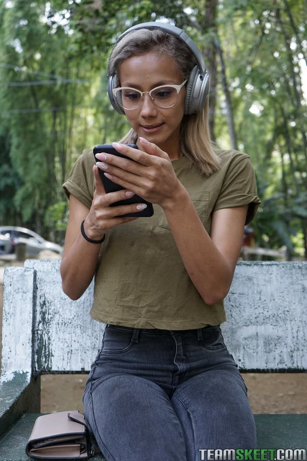 Veronica Leal posing all over her hood in green shirt and tight jeans  - Skinny, Teen, Latina, Jeans, Outdoor, Glasses, Clothed, Boots, Cute, Non Nude  - Photo 2